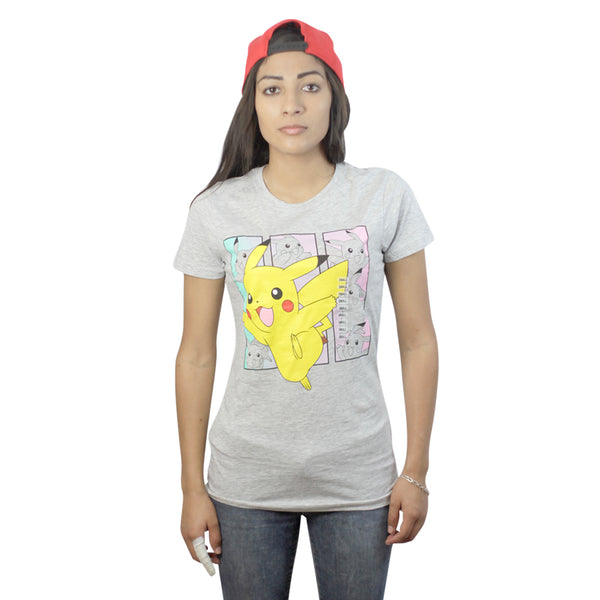 We Love Fine  Pokemon Pikachu Poses Grey T-shirt