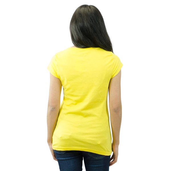 Disney Women's Mickey Face Yellow V-neck T-shirt