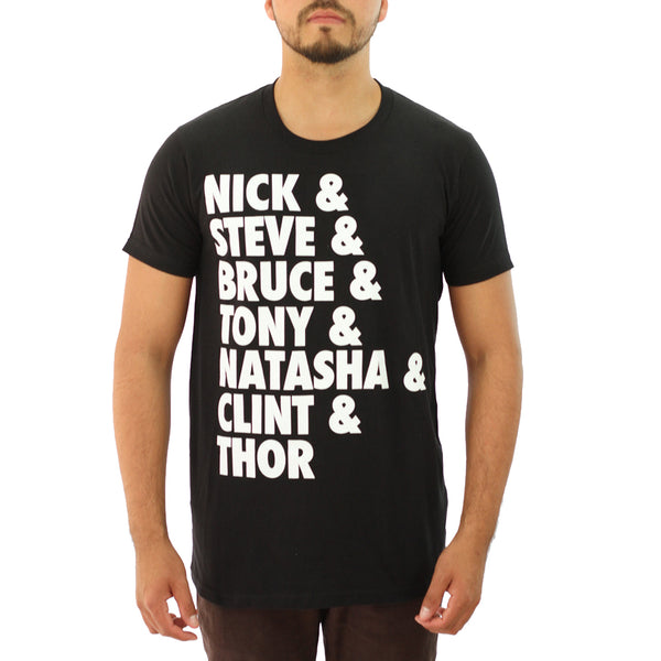 Marvel Nick Steve Bruce Tony Natasha Clint Thor Black T-shirt